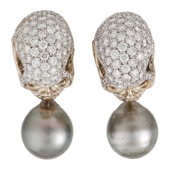 Delfina Delettrez Skull Earrings 9.40 Carat Weight Semi-baroque Cultured Pearls - Picture 1 of 5